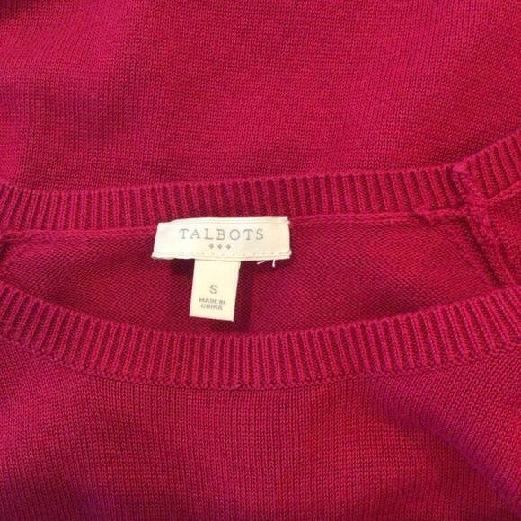 TALBOTS Crew Neck 3/4 Length Sleeve Raspberry Cotton Sweater size S - Picture 4 of 5